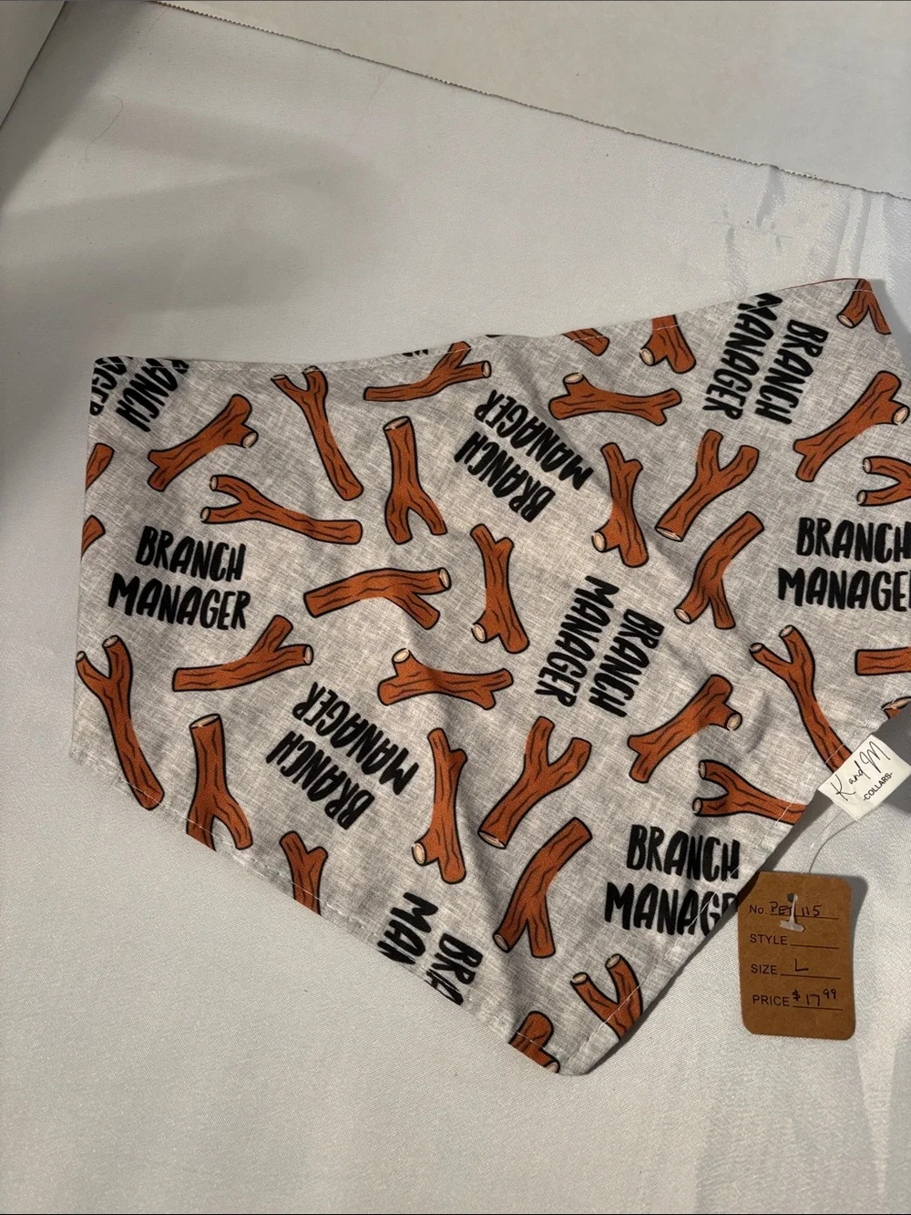 Branch Manager Dog Bandana in Gray with Brown Print